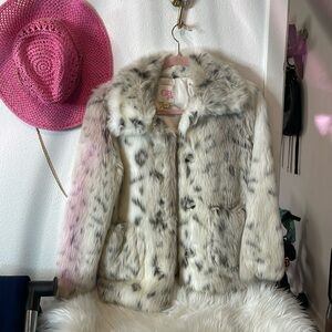 GB Girls Faux Fur Leopard Print Jacket